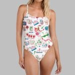 Chinoiserie Mahjong Spaghetti Straps One Piece Swimsuit