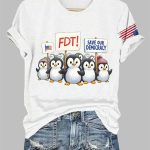 FDT I Stand With The Penguins Resist Tariffs Save Our Democracy Print T-Shirt