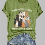 In Our House We Celebrate Diversity Equity Inclusion Cat Lady Print T-Shirt