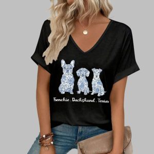 Women's FDT Dog Frenchie Dashund Terrier Print Casual T-Shirt