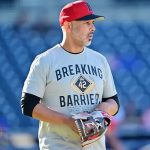 Manager Alex Cora Wearing Jackie Robinson Breaking Barriers 42 Shirt