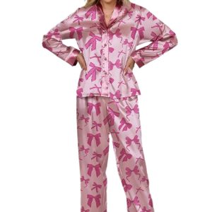 Pink Bow Long Sleeve Pajama Set 1