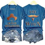 Retro V-Neck I'm Your Huckleberry Say When Print T-Shirt