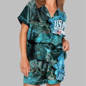 USA Flag Dilapidated Ruins Print Pajama Set 1