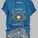 V-Neck I'm Your Huckleberry Print Shirt