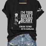 V-Neck I'm Your Huckleberry This Time It's Legal Print T-Shirt