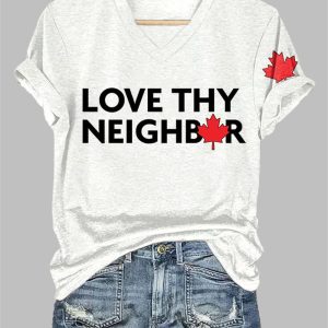 V-Neck Love Thy Neighbor Print T-Shirt