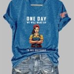 V-Neck One Day We Will Wake Up To His Obituary Print T-Shirt