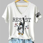 V-Neck Penguins Resist Penguins Against Tariffs Print T-Shirt