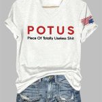 V-Neck Potus Piece Of Totally Useless Shit Print T-Shirt