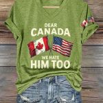 V-Neck Retro Dear Canada We Hate Him Too Print T-Shirt