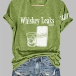 V-Neck Retro Whiskey Leaks Print T-Shirt