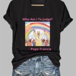 V-Neck Retro Who Am I To Judge Pope Francis Print T-Shirt