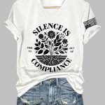 V-Neck Silence Is Compliance Time To Act Up Print T-Shirt