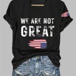 V-Neck We Are Not Great Upside Down Flag Print T-Shirt