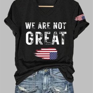 V Neck We Are Not Great Upside Down Flag Print T Shirt 1