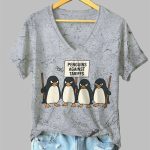 Women's Retro Penguins Against Tariffs Print V-Neck T-Shirt