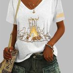 Women's Animal Cat FDT Cat Printed V-Neck T-Shirt