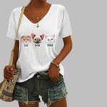 Women's Animal FDT Cat Printed V-Neck T-Shirt