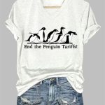 Women's End The Penguin Tariffs Printed V Neck T-shirt