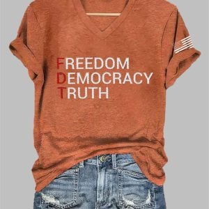 Womens FDT Freedom Democracy Truth Print Casual T Shirt 1