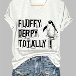 Women's Fluffy Derpy Totally Printed V Neck T-shirt