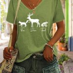 Women's Fox Deer Toad Print V Neck Shirt