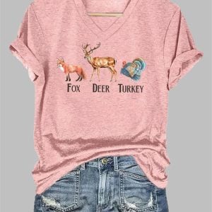 Womens Fox Deer Turkey Art Animal Fdt Print T Shirt 1
