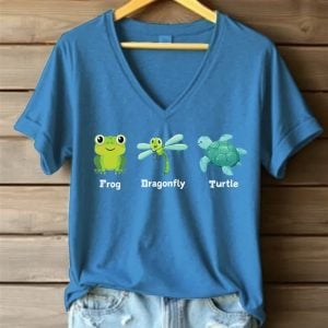 Women's Frog Dragonfly Turtle V-Neck