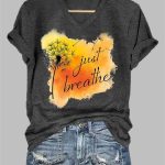 Women's Mental Health Print Just Breathe Casual T-Shirt