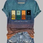 Women's One Day At A Time Print V-Neck Shirt