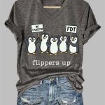 Penguins Flippers Up Printed V Neck T-shirt
