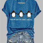 Women's Penguins Flippers Up Printed V Neck T-shirt