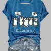 Womens Penguins Flippers Up Printed V Neck T shirt 3