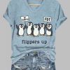 Womens Penguins Flippers Up Printed V Neck T shirt 5