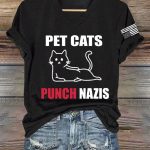 Womens Pet Cat Beats Up Nazis Print T-Shirt