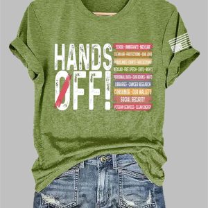 Womens Retro Hands Off Protest Print T Shirt 1