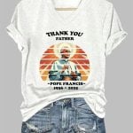 Womens Retro Thank You Father Pope Francis Print T-Shirt