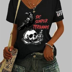 Womens Sic Semper Tyrannis Hands Off Print T shirt 1