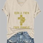 Women's Viva il Papa Pope Francis Print Casual T-Shirt