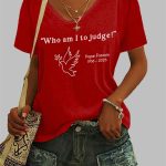 Women's Who am I to Judge Pope Francis Print V-Neck T-Shirt