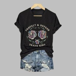 Womens FDT Protect and Defend Trans Kids Print Casual T Shirt