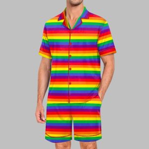 Rainbow Pride Stripes Pride Month Love Is Love Print Pajama Set 1