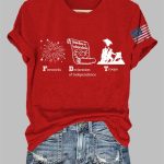 Independence Day FDT Fireworks Declaration Of Independence Troops Print T-Shirt