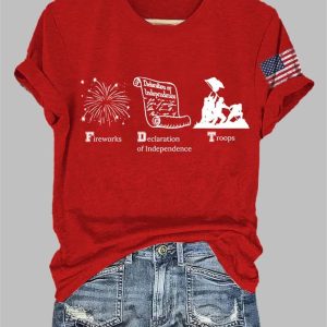 Independence Day FDT Fireworks Declaration Of Independence Troops Print T-Shirt