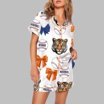 Tigers Baseball And Bows Print Pajama Set
