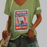 V-Neck Defend The Constitution From All Enemies Both Foreign And Domestic Print T-Shirt