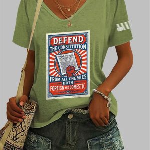 V-Neck Defend The Constitution From All Enemies Both Foreign And Domestic Print T-Shirt