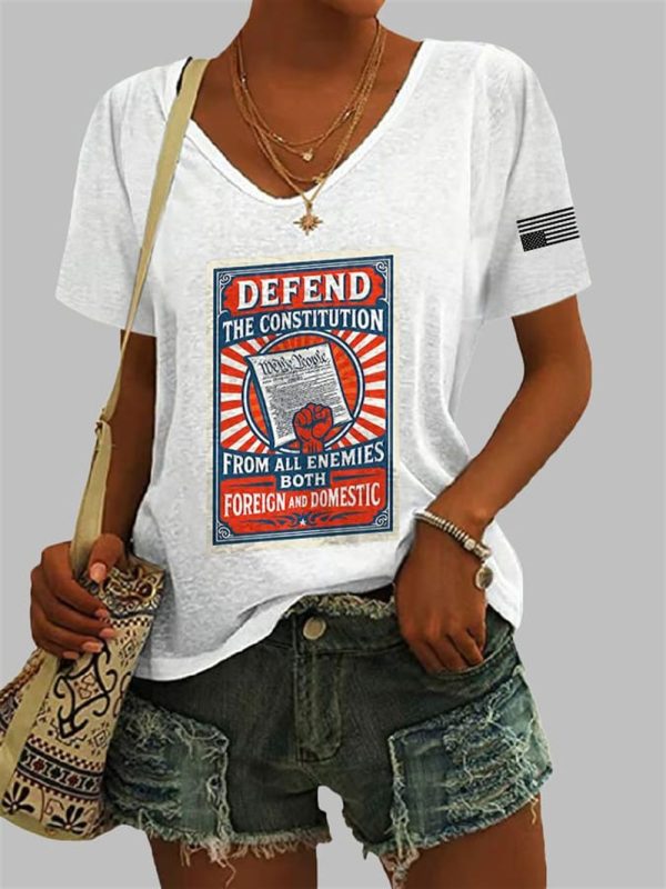 V Neck Defend The Constitution From All Enemies Both Foreign And Domestic Print T Shirt 3