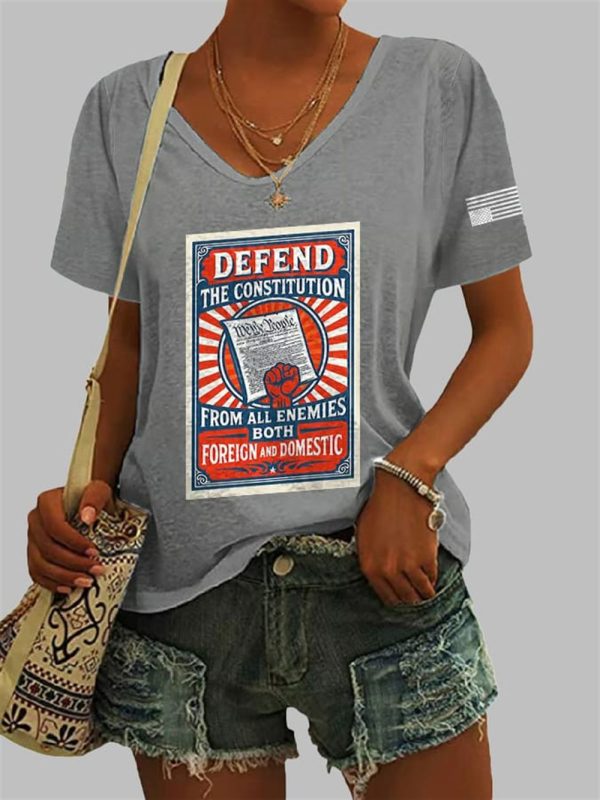 V Neck Defend The Constitution From All Enemies Both Foreign And Domestic Print T Shirt 4